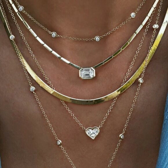 Luna Skye 14kt gold bar illusion emerald cut bezel necklace $4,200.00 NIB - Picture 6 of 10